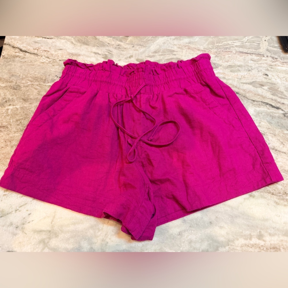 A New Day Pink Linen Blend Shorts Medium Elastic Waist